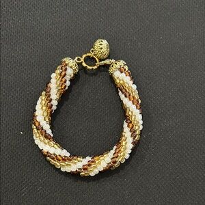 Elegant Gold and Brown Beaded Bracelet